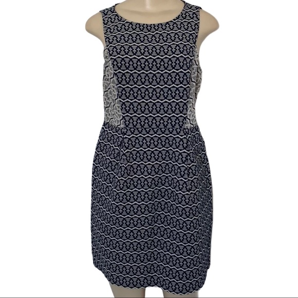LOFT Ann Taylor Petite Navy White Striped Geometric Colour Block Midi Dress - Picture 1 of 6